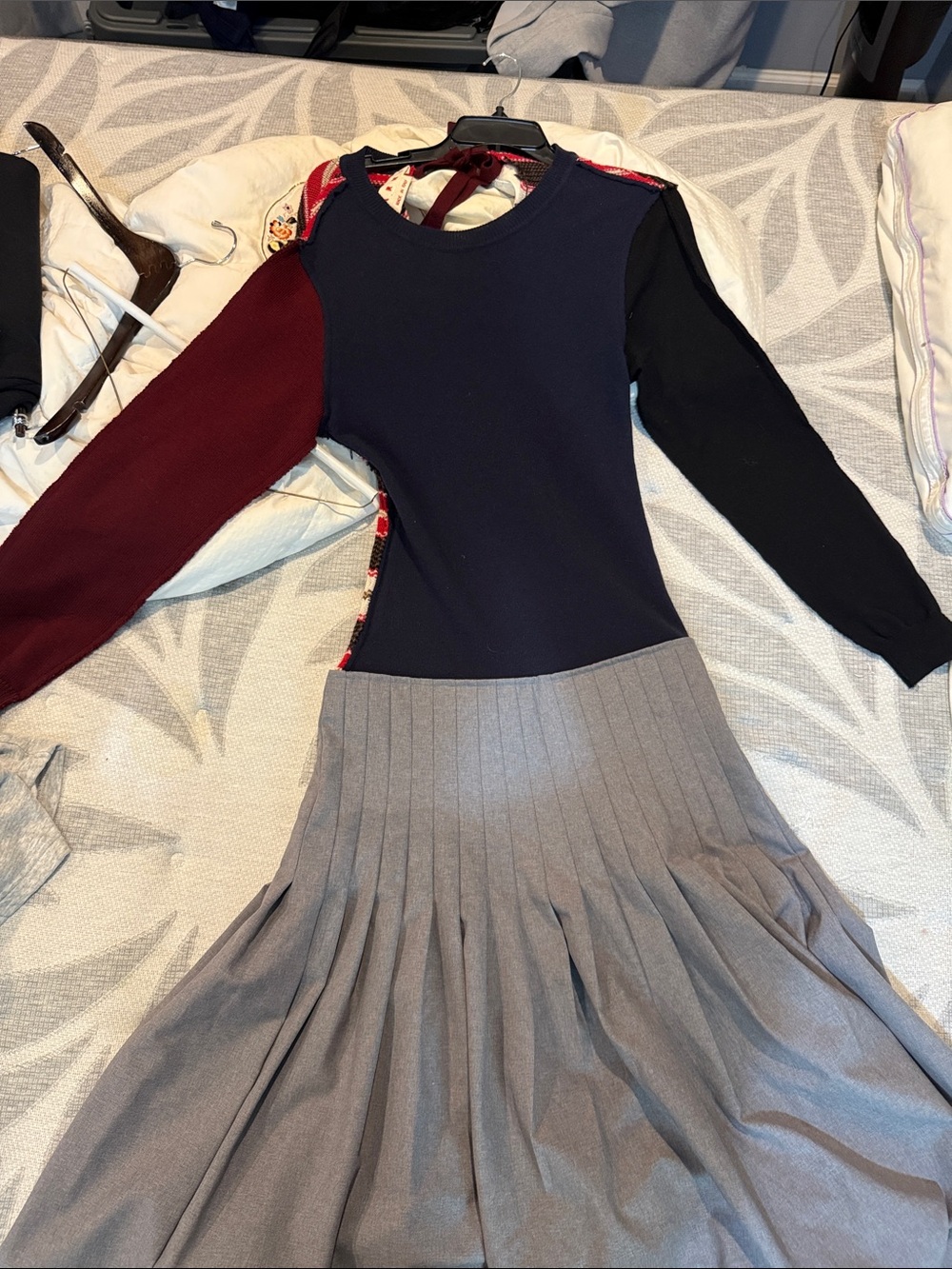 Marni Long Sleeve Pleated Midi Dress - Navy, Burgundy, Black, Gray Size 42